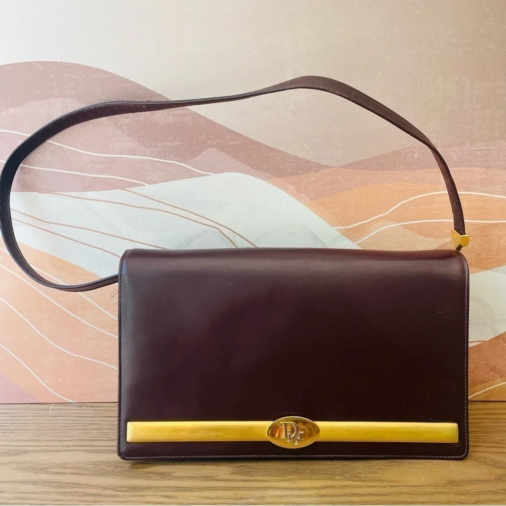 Dior Vintage 30 Montaigne Clutch Shoulder Bag Leather Bordeaux + Coin Purse - Picture 6 of 13